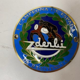 Placa metal redonda deposito Derbi (azul),derecha e izquierda (2uds)